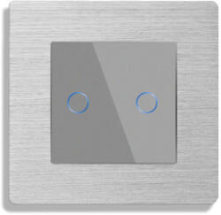 Luxion Intrerupator Dublu Cap Scara / Cruce cu Touch din Sticla si Rama de Aluminiu LUXION RF433 Gri (LX-MT-R202A-GY)