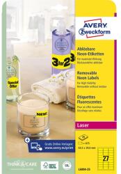 AVERY L6004-25 63, 5 x 29, 6 mm 675 db-os visszaszedhető neonsárga etikett (L6004-25) - pcx