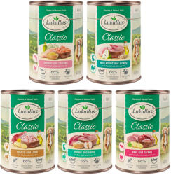 Lukullus 12x400g Lukullus nedves kutyatáp vegyes csomagban 5 változattal