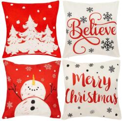Springos 4 db-os díszpárnahuzat-készlet, 40x40 cm, karácsonyi motívumok, piros és fehér (CA1462)