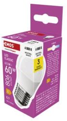 EMOS Bec LED Classic Mini Globe / E27 / 6, 5 W (60 W) / 806 lm / Alb neutru