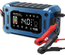 Qoltec Mikroprocesszoros akkumulátor töltő, regeneráló funkcióval, LCD kijelzővel, LiFePO4, AGM, GEL, EFB, WET, SLA akkumulátorokhoz, 12 V, 15 A. 52496 (52496)