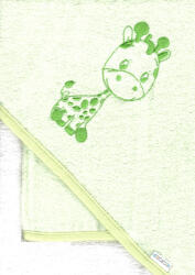  Babastar hímzett fürdőlepedő, fürdetőkesztyűvel 80*80 cm - zsiráf zöld/fehér