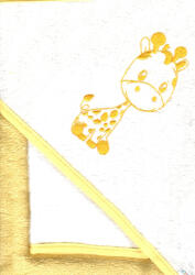  Babastar hímzett fürdőlepedő, fürdetőkesztyűvel 80*80 cm - zsiráf sárga/fehér