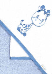  Babastar hímzett fürdőlepedő, fürdetőkesztyűvel 80*80 cm - zsiráf kék/fehér