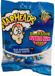 Warheads Super Sour Bubble Gum Pops kék málna ízű savanyú nyalóka csomag 105g - delfinbuvar