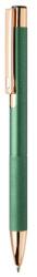 Golyóstoll újrahasznosított alumínium, matt felületű testtel, texturált markolatú, zöld test, rózsaarany klipsz