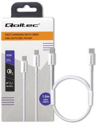 Qoltec USB 2.0 típusú C kábel | USB 2.0 típusú C 60W | QC 3.0 | PD | 1, 5m | Fehér (52360)