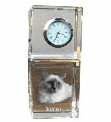  Burmai macska kristály asztali óra az Ön fényképével, ajándéktárgy (5055882418073)