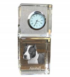  Amstaf Amstaff kristály asztali óra kutyával, saját fotóval (5055882416024)