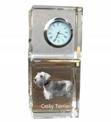  Cseh terrier kristály asztali óra kutyával, saját fotóval (5055882417007)