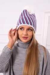 Kesi Hanna K328 pomponos női sapka, fehér+farmer