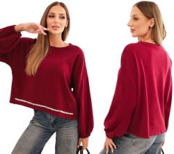 Kesi Női pulóver dekoratív díszítéssel az alján, bordó (5907302142771)
