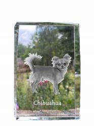 Art-Dog Chihuahua hosszú szőrű kutya kép kristályban, ajándéktárgy, trófea, szobor (5055882466111)