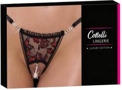 Cottelli Collection - luxus, rózsás gyöngyös tanga (fekete) (23222851121) - sexshopcenter