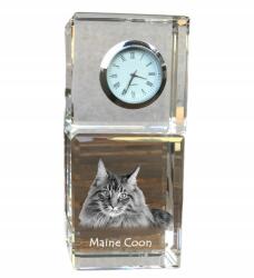  Maine Coon macska kristály asztali óra az Ön fényképével, ajándéktárgy (5055882418028)