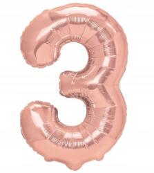  Fólia Lufi Szám Alakú Három 3 Rózsaszín Arany Lufi Hármas 100CM