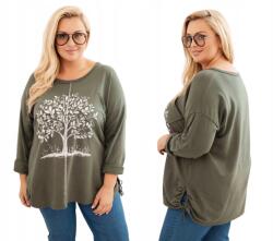 Kesi Női pulóver Plus Size pamut, khaki fa mintával (5907302142122)