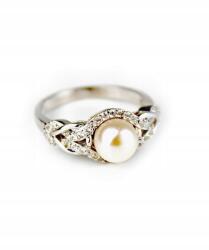  Luxus ezüst gyűrű gyönggyel és cirkóniákkal 54-es méret F119