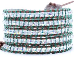  Bratara 5 wrap Sticla rotund fatetat 4 mm cu snur maro