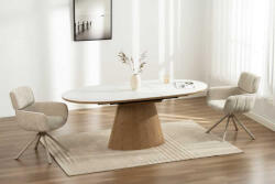 Unique Design bővíthető étkezőasztal Valdina 160-200 cm ovális tölgy / fehér márvány