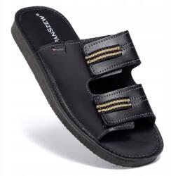 PanSzew Férfi Bőr Papucs, Tépőzáras Rüszt Szabályozós Otthoni Cipő 40-46 PanSzew (Klapki Męskie Skórzane, Laczki na Rzepę)