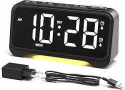  Digitális LED ébresztőóra, USB/USB-C, nagy számok, éjjeli lámpa (6917853469080)