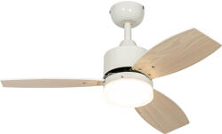 QAZQA Kültéri mennyezeti ventilátor fehér fa hatású lapátokkal 91, 3 cm dimmelhető LED-del távirányítóval IP44 - Toledo (107738)