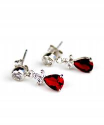 Elegáns ezüst fülbevaló piros cirkóniákkal F027R