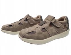  Férfi Tépőzáras Félcipő, Size 46, légáteresztő kivágásokkal, barna-szürke (966-46)