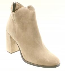 Nessi Bézs Bokacsizma, Size 40, valódi bőr velúr, 9cm sarok (19618)