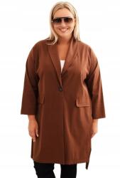Kesi Csokoládé színű Plus Size női kabát flip-flopokkal és zsebekkel (5907302512819)