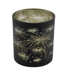 Gehlmann Tüzijátékos üveg mécsestartó fekete-arany, 7x7x8cm (22401085)