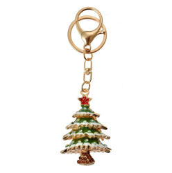 Clayre & Eef Fém kulcstartó karácsonyfás, üveggyönggyel, 4x2x7cm (JZKC0194)