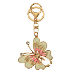 Clayre & Eef Fém kulcstartó pillangós, üveggyönggyel, 5x1x6cm (JZKC0192)