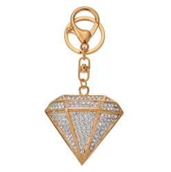 Clayre & Eef Fém kulcstartó gyémántkő forma, üveggyönggyel, 5x2x6cm (JZKC0181)