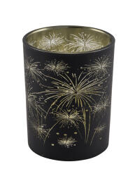 Gehlmann Tüzijátékos üveg mécsestartó fekete-arany, 10x10x12, 5cm (22401087)