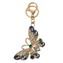 Clayre & Eef Fém kulcstartó pillangós, üveggyönggyel, 5x1x8cm (JZKC0191)