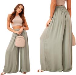 Kesi Khaki női viszkóz nadrág, széles, magas derekú (5907302818096)