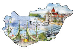 Czworka Hűtőmágnes, országforma, Budapest