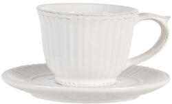 Clayre & Eef Kerámiacsésze+alj bordázott fehér, 15x8cm/ 0, 12L