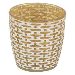 Clayre & Eef Sárga fehér mécsestartó üvegpohár 9x9cm - perfectodekor