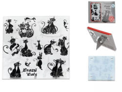 Hanipol Carmani Üveg poháralátét 10, 5x10, 5cm, Fekete macskás, sok macska