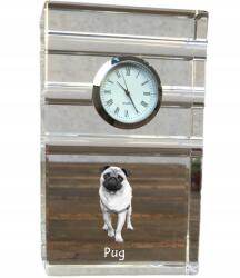 Art-Dog Mopsz, Pug kristály asztali karóra kutyával, saját fotóval, ajándéktárgy (5060383449259)