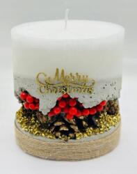  Karácsonyi Betongyertya Díszítéssel - Kézzel Készített, Fenyő illatú, 48h (CH14191919)