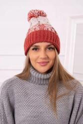 Kesi Női sapka pomponnal Abigail K326 piros+bézs