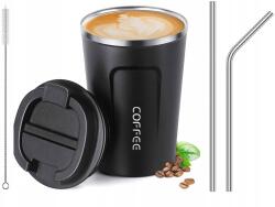  Duplafalú Thermo Bögre, rozsdamentes acél, 380ml, fekete (380ML)