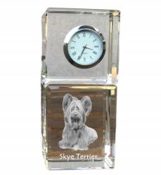  Skye terrier kristály asztali óra kutyával, saját fotóval, ajándéktárgy (5055882417366)