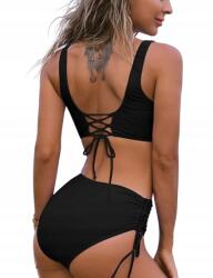  Női Magas Derekú Bikini, Megkötős Hátú, Size L, rózsaszín (PLO-965)