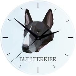  Bullterier Bull Terrier üveg falióra lógó geometrikus kutyával (5056739224380)